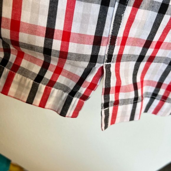 Avirex L Shirt Button Up Red Black Plaid Check Short Sleeve Classic Academia - Picture 4 of 7